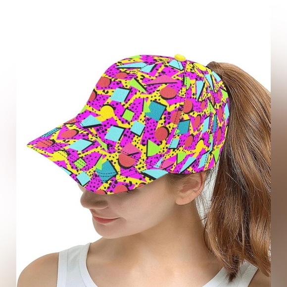 Women’s Neon Multicolored 80s 90s Hats - Picture 4 of 6